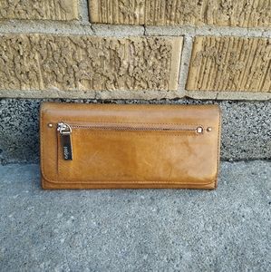 HOBO International Cognac Leather Flap Clutch Wallet